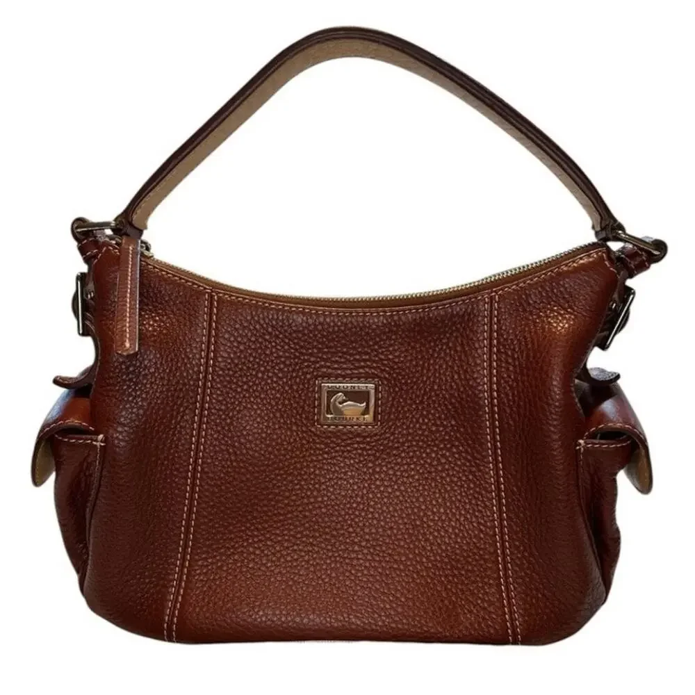 Dooney & Bourke Women Brown Peeble Leather Zip Closure Clutch Shoulder Hobo Bag